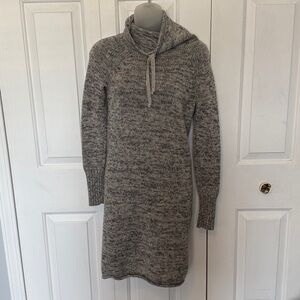 Athleta Sz XXS Grey Heather Cowl Funnel Neck MERINO WOOL Sweater Dress GUC B2T